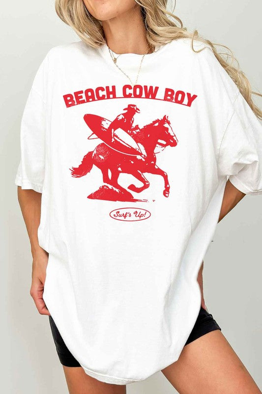 BEACH COW BOY SURFS UP OVERSIZED GRAPHIC TEE