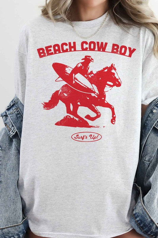 BEACH COW BOY SURFS UP OVERSIZED GRAPHIC TEE