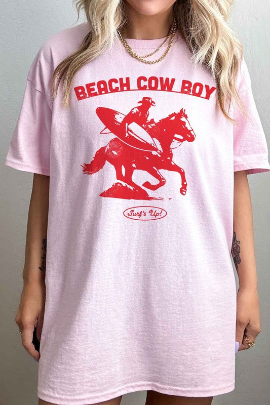 BEACH COW BOY SURFS UP OVERSIZED GRAPHIC TEE