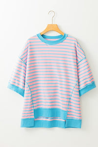 Pink Mint Stripe Color Block Oversized T Shirt Top