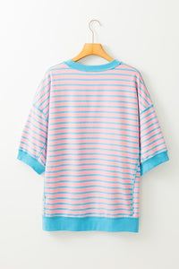 Pink Mint Stripe Color Block Oversized T Shirt Top