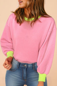 Contrast Trim Bubble Sleeve Sweatshirt