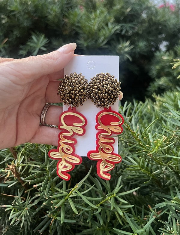 Kansas City Chiefs Pom Gold Red Football Earrings