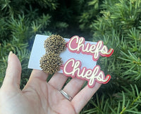 Kansas City Chiefs Pom Gold Red Football Earrings