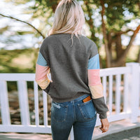 Gray Colorblock Long Sleeve Pullover Sweatshirt