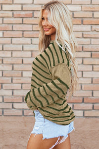 Casual Stripe Round Neck Drop Shoulder Sweater