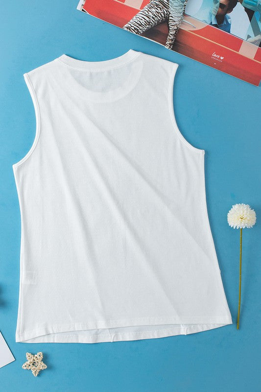 Women White Crew Neck Pleated Tank Top