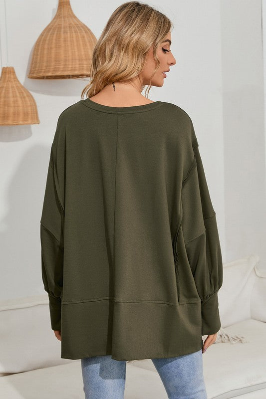 Women Patchwork Drop Shoulder Oversized Top