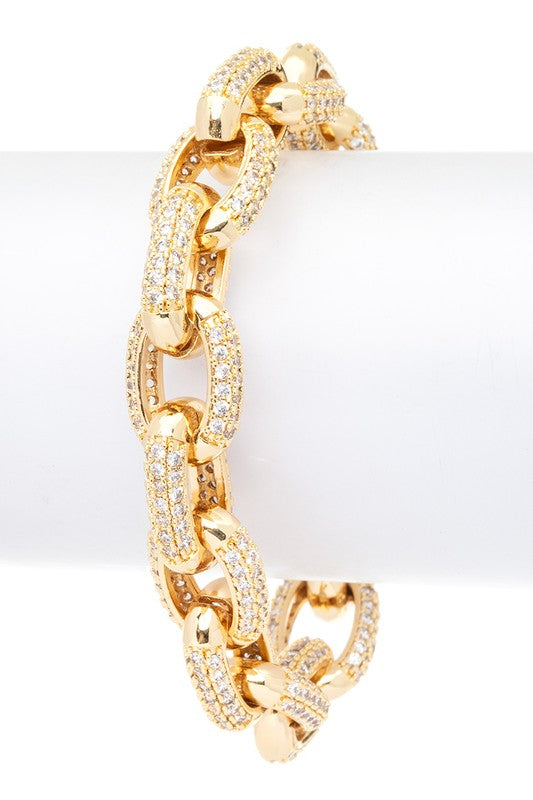 Micro Pave CZ Chain Link Statement Bracelet