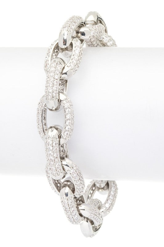 Micro Pave CZ Chain Link Statement Bracelet