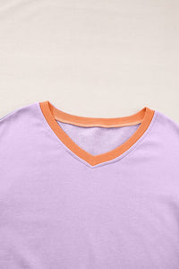 Women Knit Drop Shoulder V Neck Sweatshirt