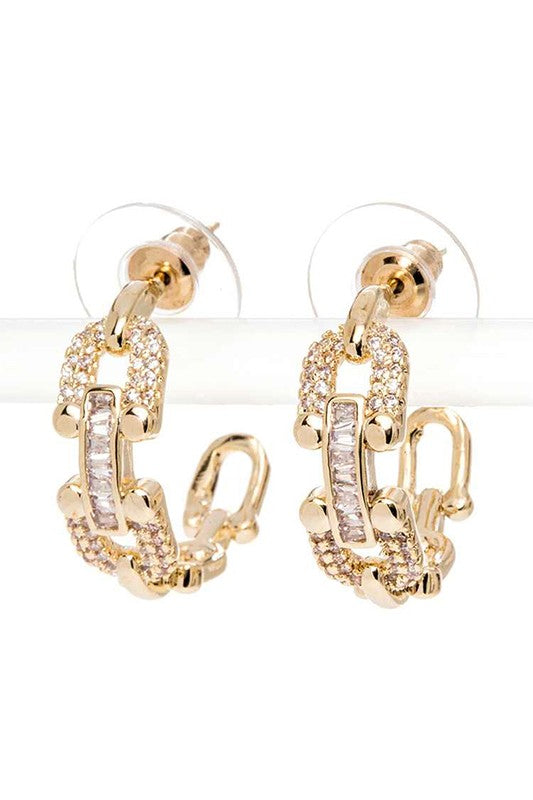 Cubic Zirconia Chain Link Hoop Earrings