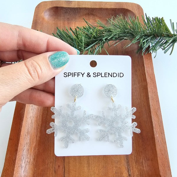 Snowflake Earrings - Silver Glitter