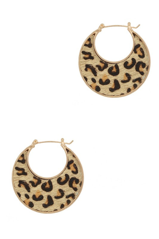 Flat Disc Animal Print Hoop Earring