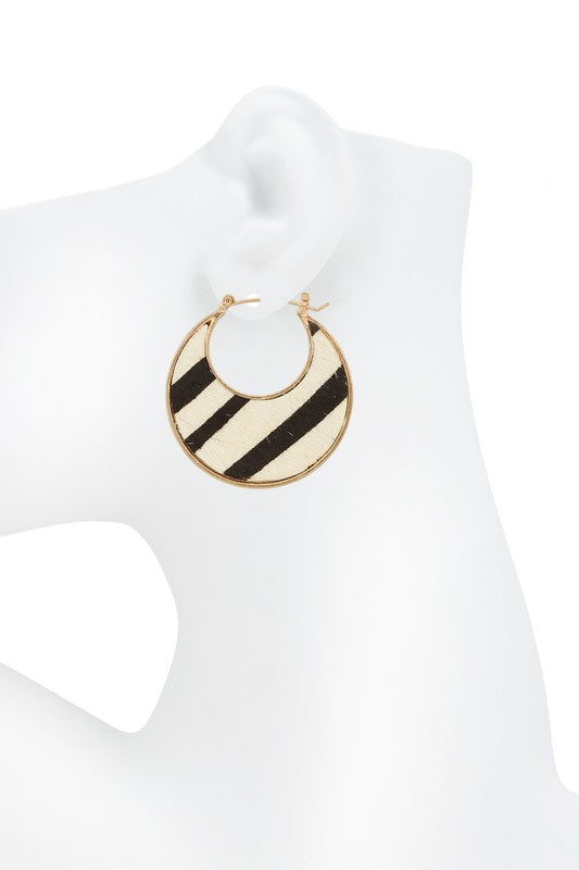 Flat Disc Animal Print Hoop Earring