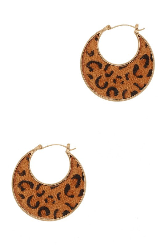 Flat Disc Animal Print Hoop Earring