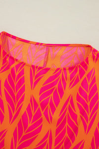 Tropical Leaf Print Smocked Cuffs Loose Blouse