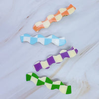 Checkered Wavy Creaseless Hair Clip Set Of 4