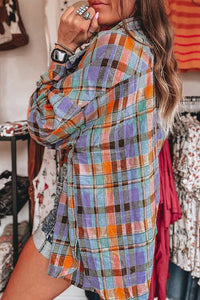 Orange Plaid Print Loose Vintage Shirt