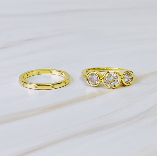 Trio Bezel Stone Ring Set Of 2