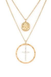 Mix Tone Cross Coin Pendant Necklace