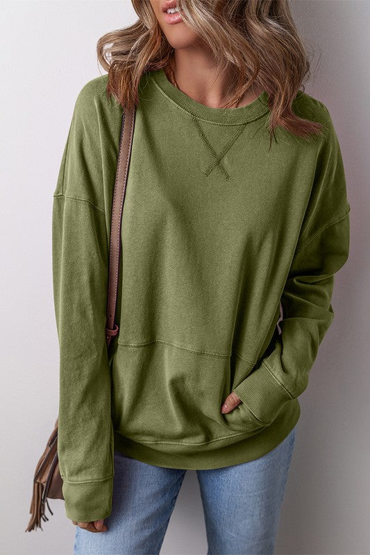 Women Crisscross Stitching Pocketed Sweatshirt