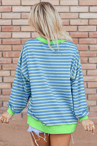 Stripe Contrast Trim High Low Pullover Sweatshirt