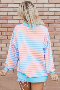 Stripe Contrast Trim High Low Pullover Sweatshirt