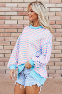 Stripe Contrast Trim High Low Pullover Sweatshirt