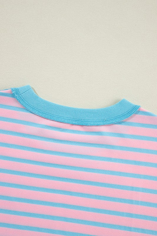 Stripe Contrast Trim High Low Pullover Sweatshirt