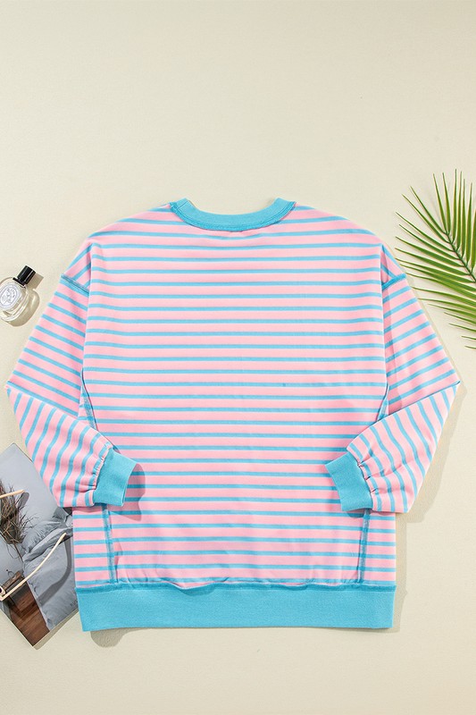 Stripe Contrast Trim High Low Pullover Sweatshirt