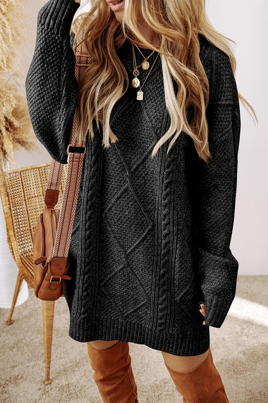 Women Knit Drop Shoulder Loose Fit Sweater Dress