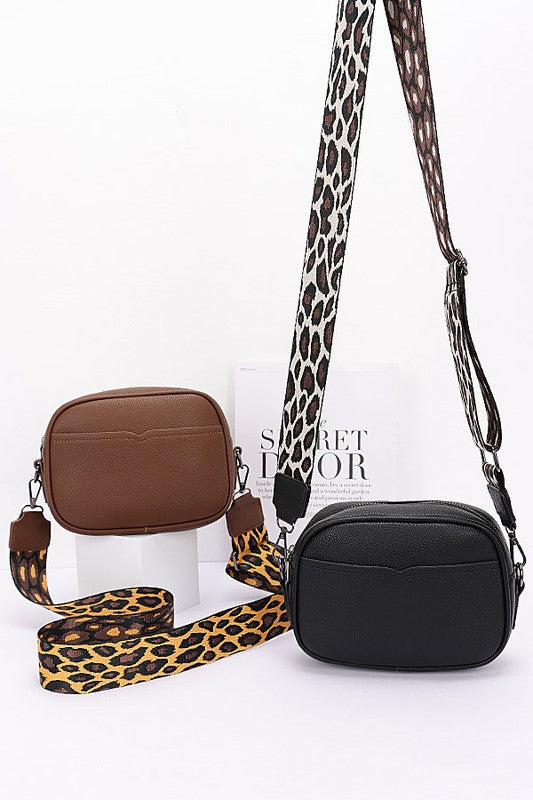 Leopard Webbing Guitar Strap Crossbody Camera Bag