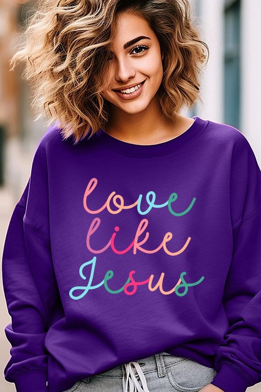 Colorful Love Like Jesus Graphic Fleece Sweatshirt