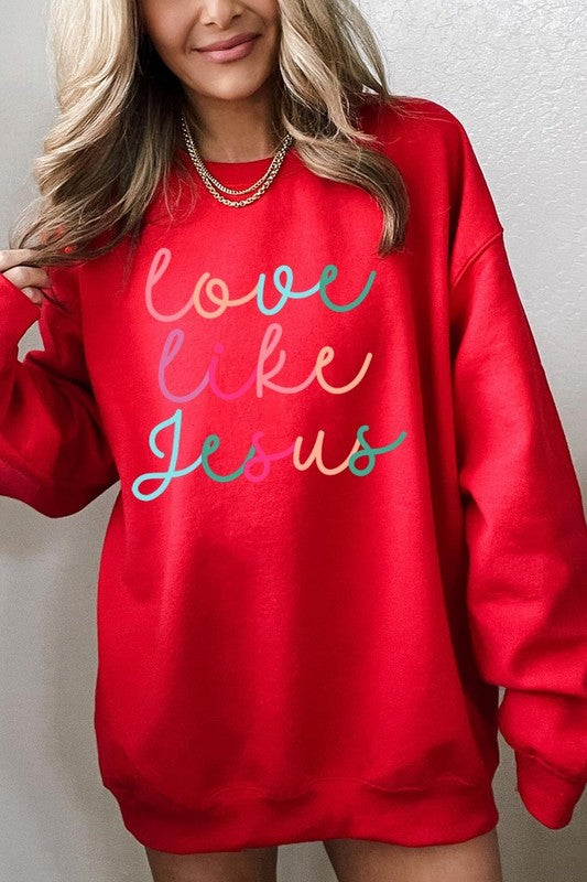 Colorful Love Like Jesus Graphic Fleece Sweatshirt