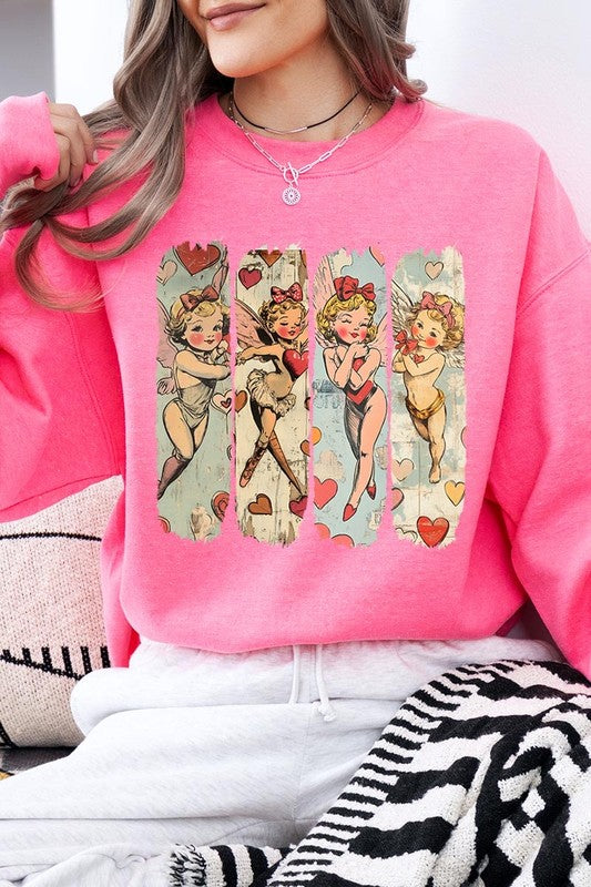 Retro Cupid Graphic Fleece Sweatshirt