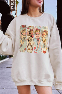 Retro Cupid Graphic Fleece Sweatshirt