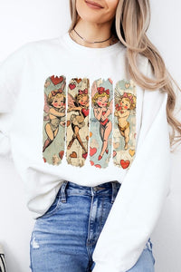 Retro Cupid Graphic Fleece Sweatshirt