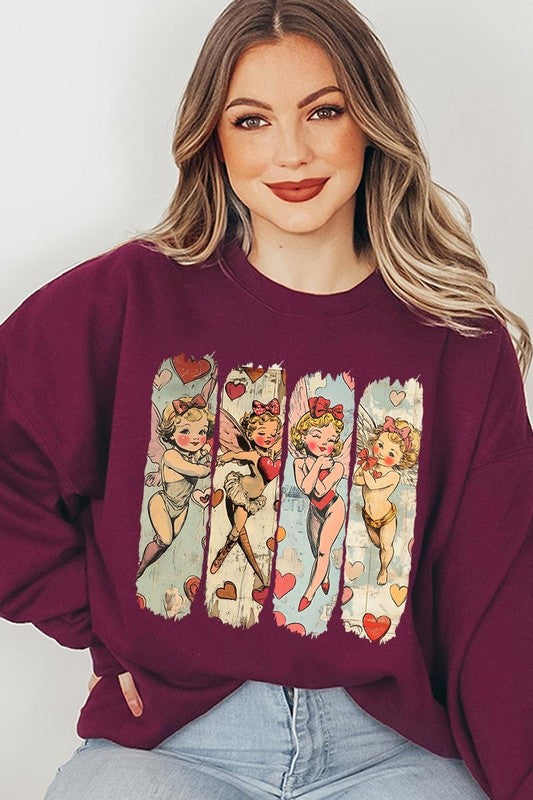 Retro Cupid Graphic Fleece Sweatshirt