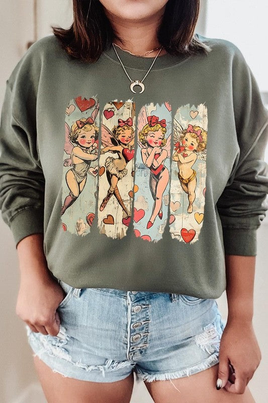 Retro Cupid Graphic Fleece Sweatshirt