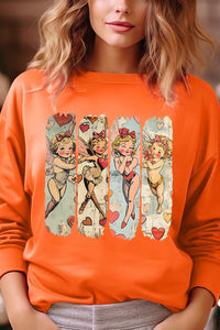 Retro Cupid Graphic Fleece Sweatshirt