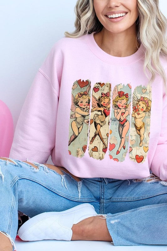 Retro Cupid Graphic Fleece Sweatshirt