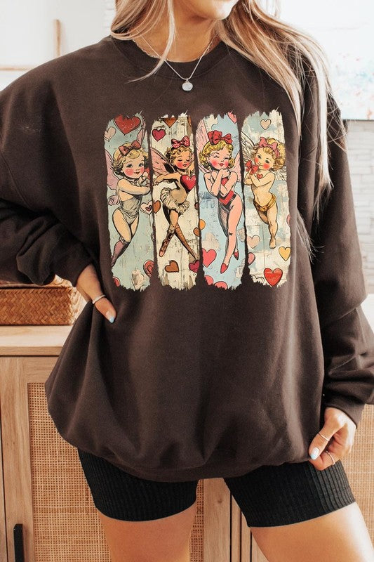 Retro Cupid Graphic Fleece Sweatshirt