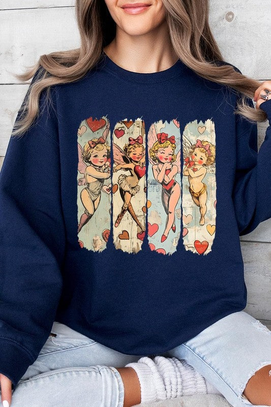 Retro Cupid Graphic Fleece Sweatshirt