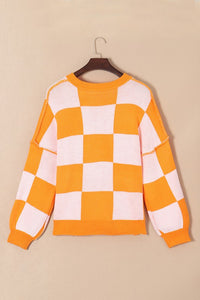 Women Checkered Bishop Sleeve Sweater