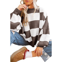 Women Checkered Bishop Sleeve Sweater