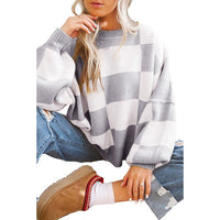 Women Checkered Bishop Sleeve Sweater