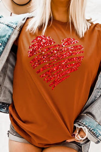 Faux Sequins Scribble Heart Graphic Tee