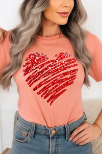 Faux Sequins Scribble Heart Graphic Tee