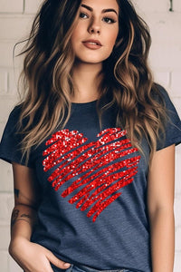 Faux Sequins Scribble Heart Graphic Tee